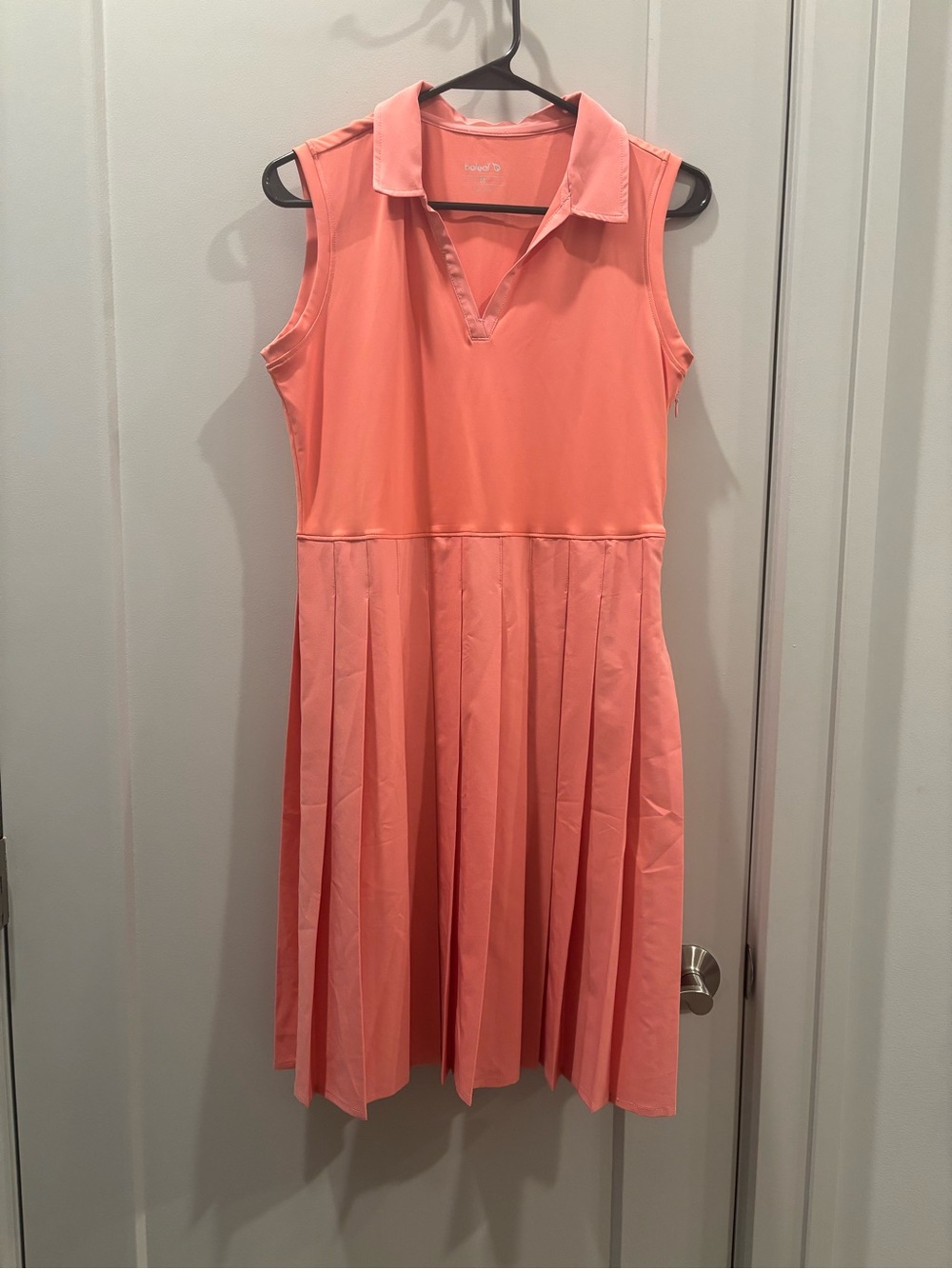 Baleaf Sleeveless Coral-Peach Pleated Polo Dress